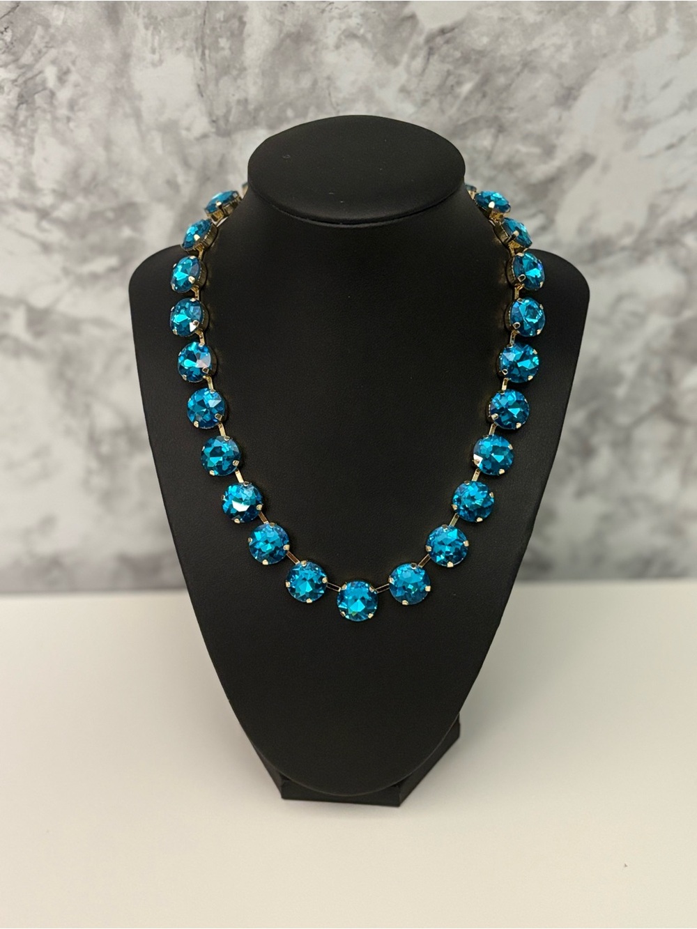 Blue Round Glass Stone Necklace